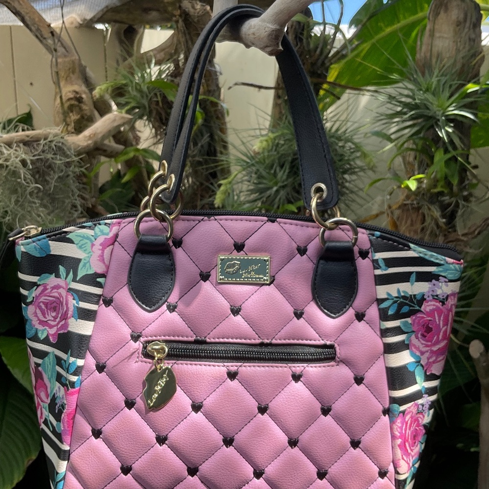 Betsey Johnson Pink and Black Quilted Satchel